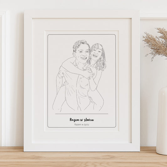 Nowoczesny szkicowy portret pary – Ręcznie rysowany portret na zamówienie
