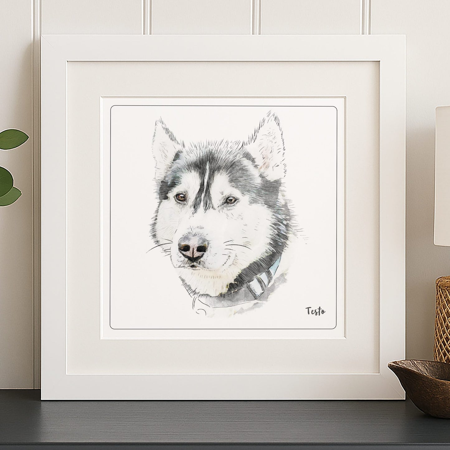 Personalizowany portret psa rasy husky wykonany na podstawie zdjęcia