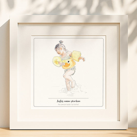 Portret na zamówienie – dziecko bawiące się w wodzie