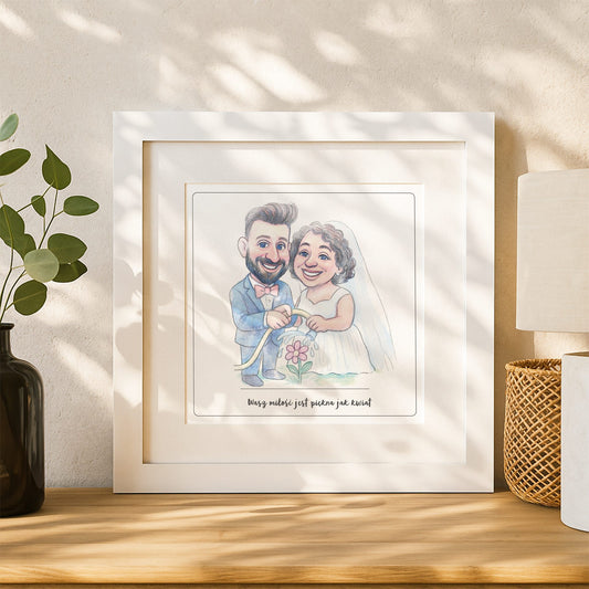 karykatura ślubna pary młodej, personalizowany rysunek na prezent