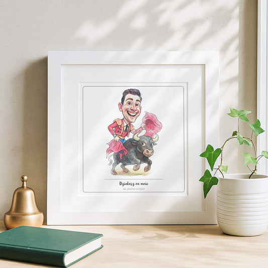 zabawna karykatura mężczyzny jako toreador, rysunek ze zdjęcia