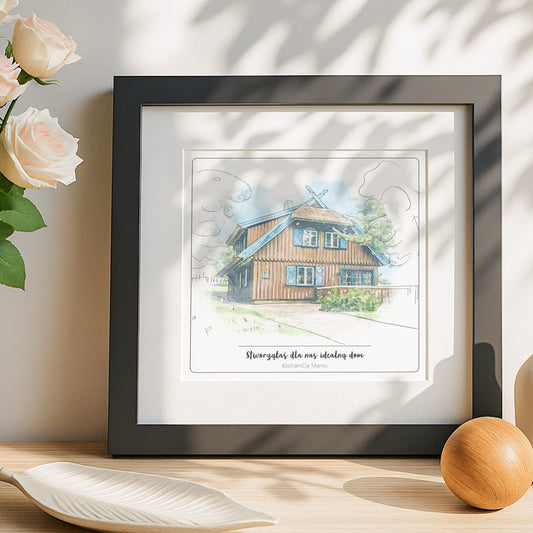 obraz domu rodzinnego, malowniczy szkic lub obraz na zamówienie