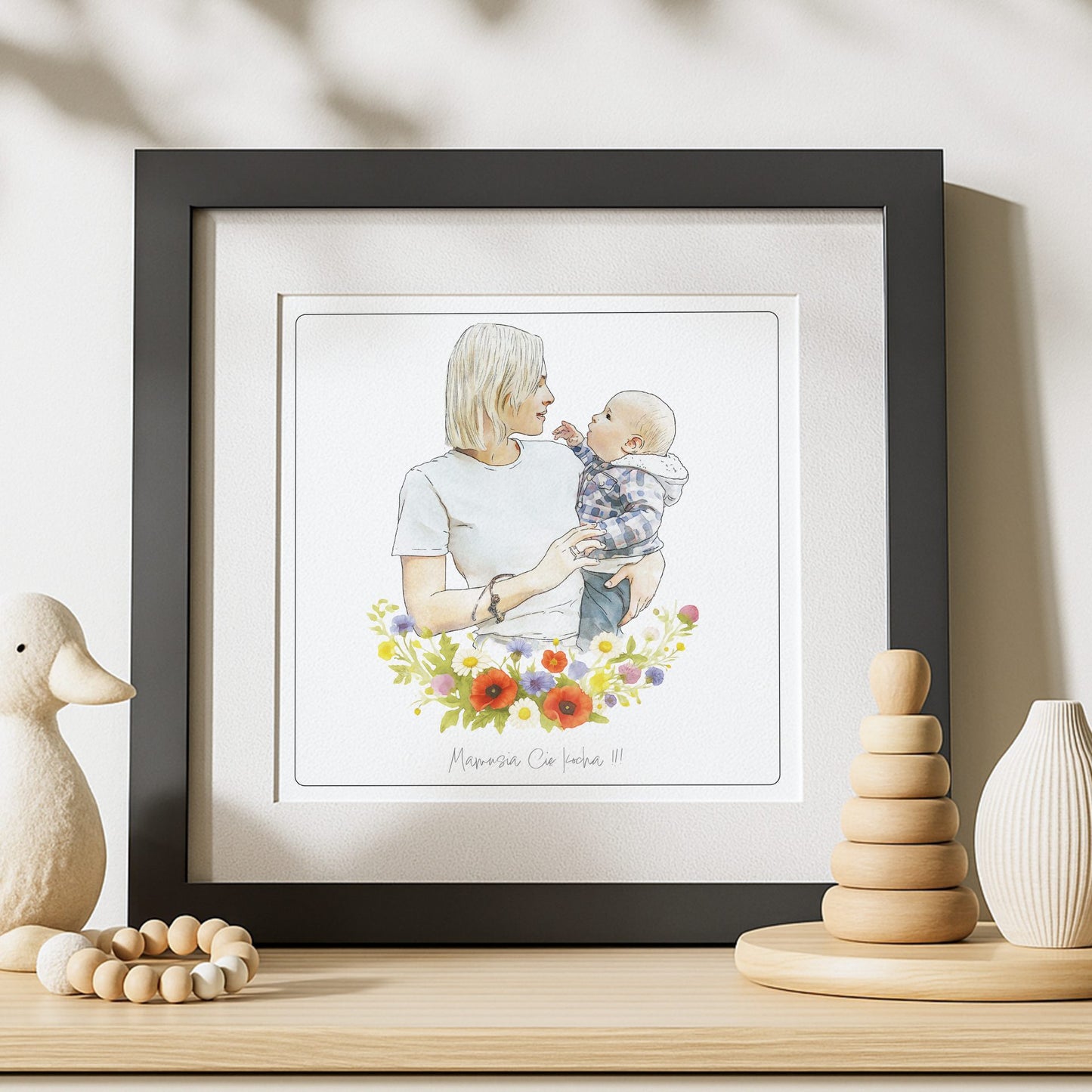 portret pary z motywem kwiatów, personalizowany szkic na prezent