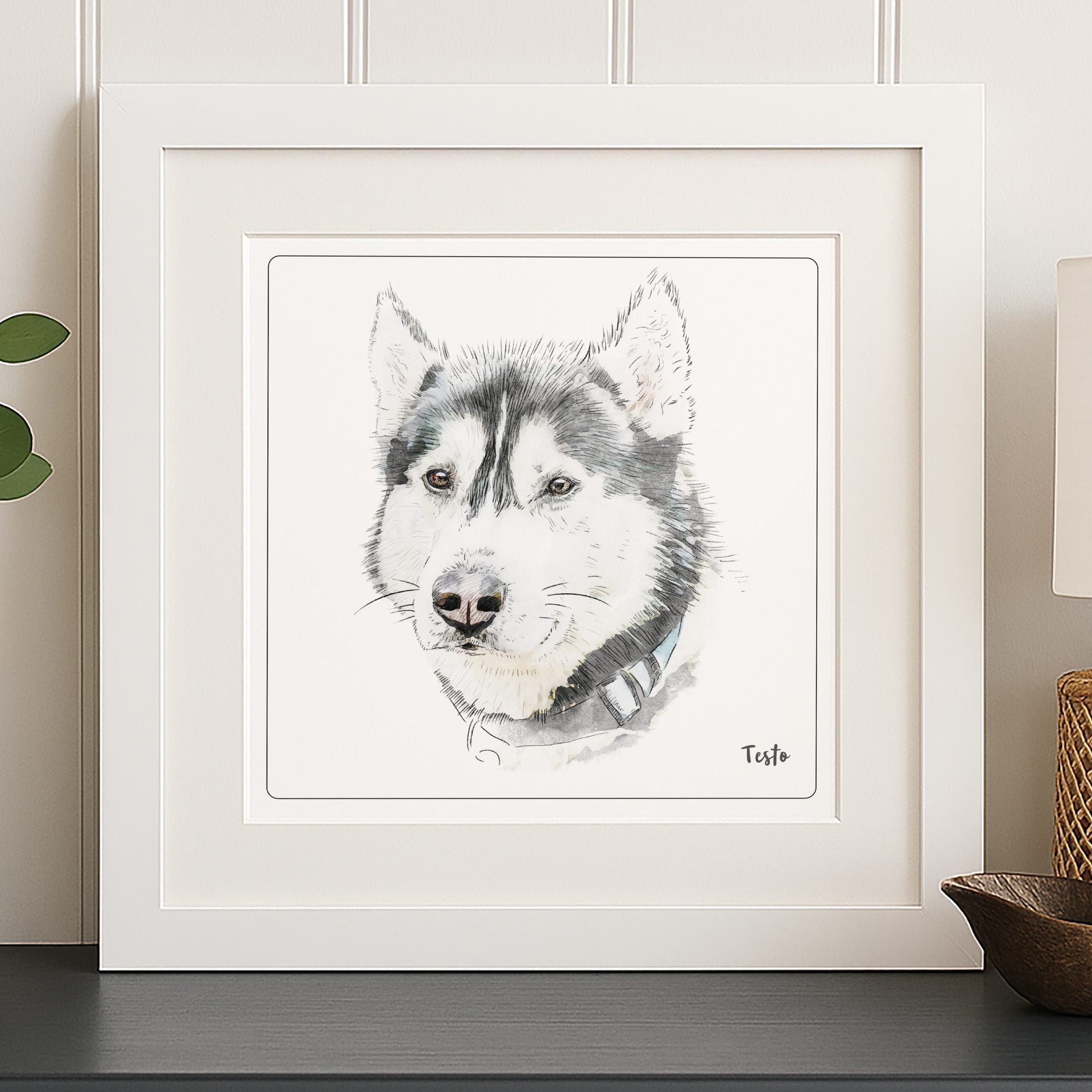 Personalizowany portret psa rasy husky wykonany na podstawie zdjęcia