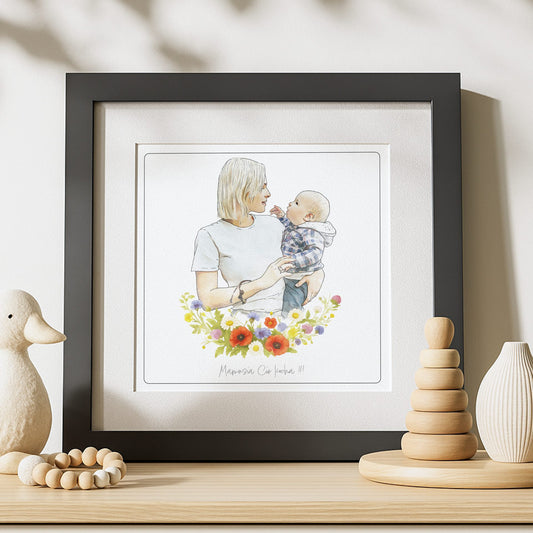portret pary z motywem kwiatów, personalizowany szkic na prezent